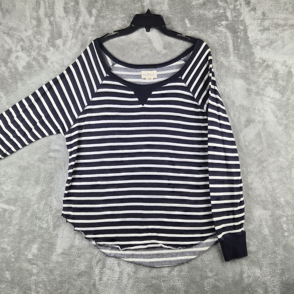 Denim & Supply Ralph Lauren Sweatshirt Women Large Black White Striped Boat Neck